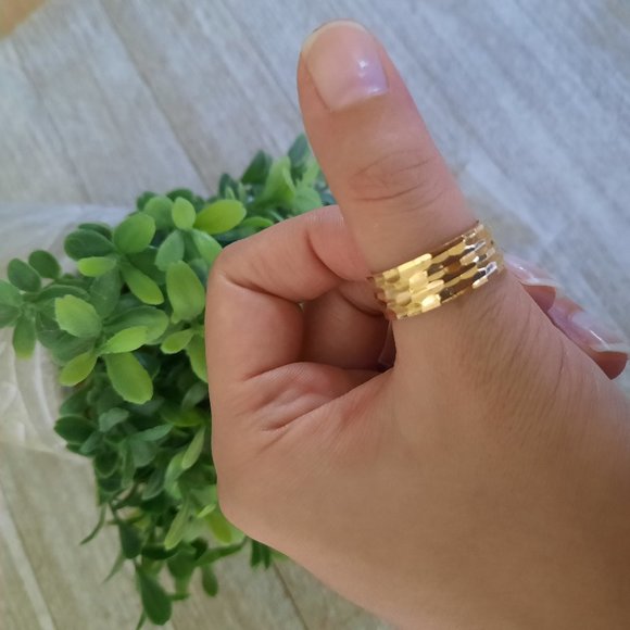 Gold-Plated, Stainless Steel Wide Band Wedding Ring - Multi Faceted Size 7 - Picture 2 of 15